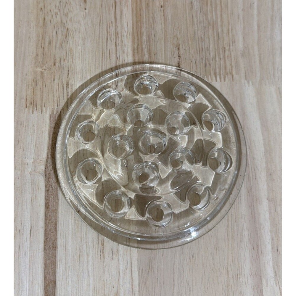 Vintage Clear Glass 16-Hole Flower Holder Frog Floral Arrangement Vase MCM 5"